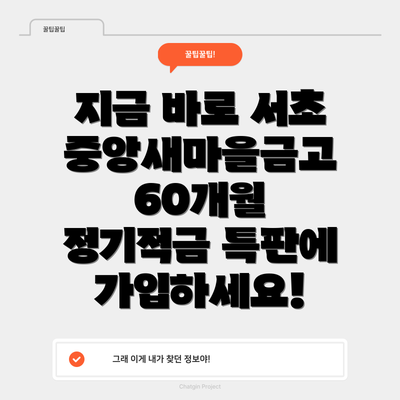 지금 바로 서초중앙새마을금고 60개월 정기적금 특판에 가입하세요!