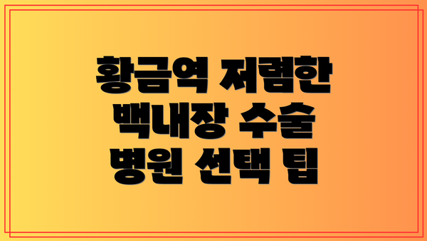 황금역 저렴한 백내장 수술 병원 선택 팁