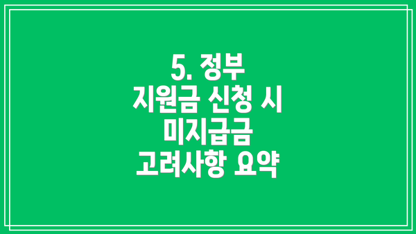 5. 정부 지원금 신청 시 미지급금 고려사항 요약