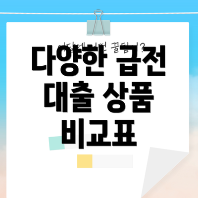 다양한 급전 대출 상품 비교표