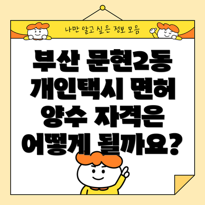 부산 문현2동 개인택시 면허 매물 정보는 어디서 확인할까요?