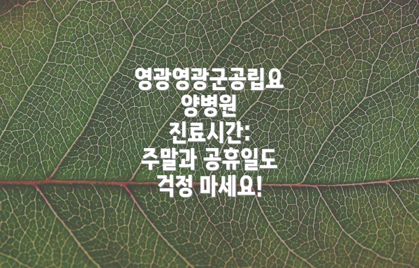 영광영광군공립요양병원 진료시간: 주말과 공휴일도 걱정 마세요!