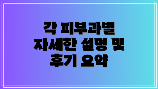 각 피부과별 자세한 설명 및 후기 요약