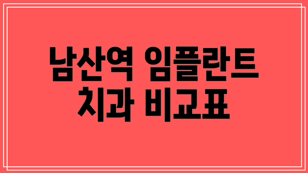남산역 임플란트 치과 비교표