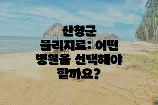산청군 물리치료: 어떤 병원을 선택해야 할까요?