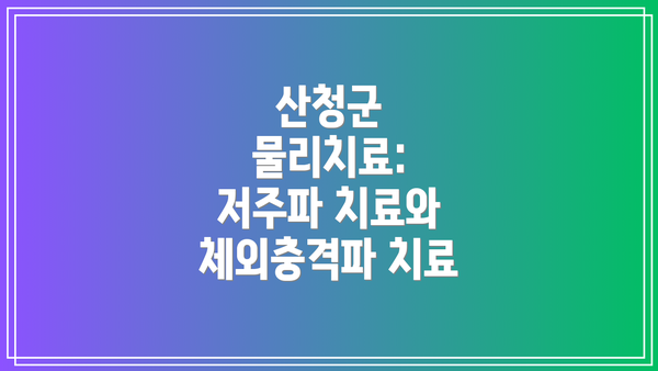 산청군 물리치료: 저주파 치료와 체외충격파 치료