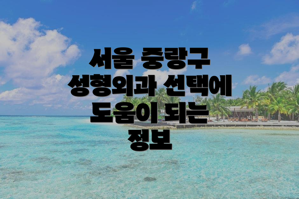 서울 중랑구 성형외과 선택에 도움이 되는 정보