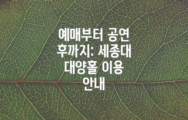 예매부터 공연 후까지: 세종대 대양홀 이용 안내