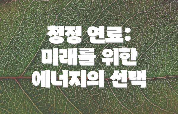 청정 연료: 미래를 위한 에너지의 선택