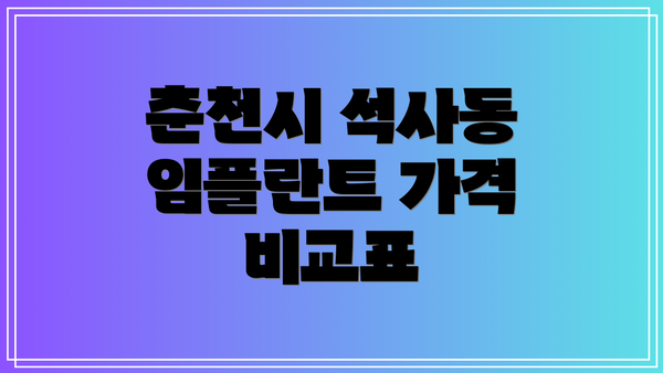 춘천시 석사동 임플란트 가격 비교표
