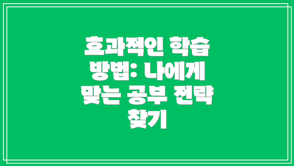 효과적인 학습 방법: 나에게 맞는 공부 전략 찾기