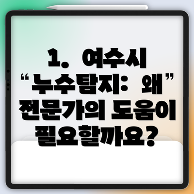1.  여수시 누수탐지:  왜 전문가의 도움이 필요할까요?