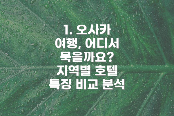 1. 오사카 여행, 어디서 묵을까요? 지역별 호텔 특징 비교 분석