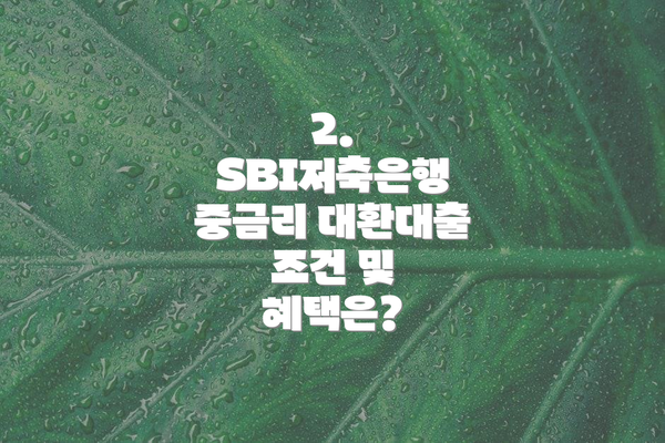2. SBI저축은행 중금리 대환대출 조건 및 혜택은?