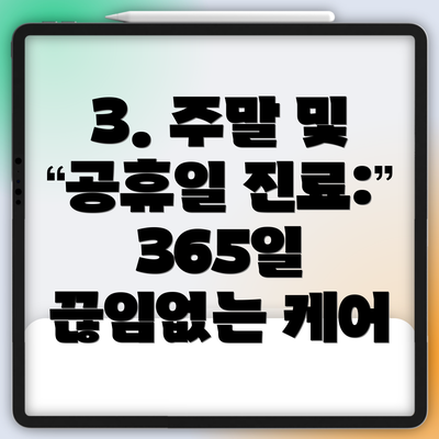 3. 주말 및 공휴일 진료: 365일 끊임없는 케어