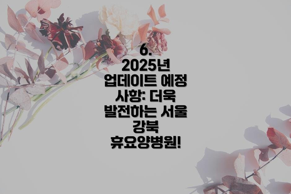 6.  2025년 업데이트 예정 사항: 더욱 발전하는 서울 강북 휴요양병원!